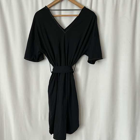 Brunello Cucinelli Black Deep V-Neck Short Sleeve Cotton Dress **Size XS** 🌺🌺 - Picture 2 of 5